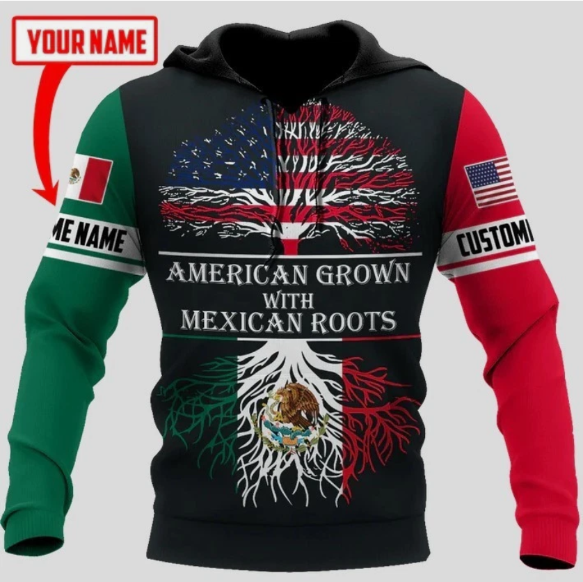 Customized Aztec Hoodie Mexico American Flag Pattern, Mexican American Hoodie 2