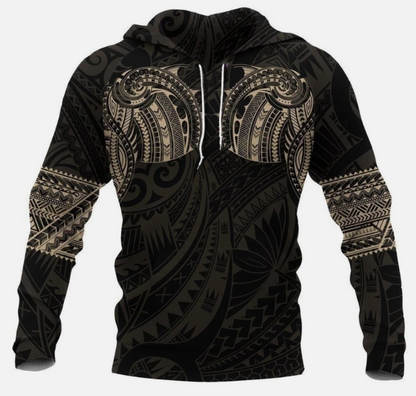 Polynesian Tattoo Style Gold Sweatshirt Hoodie, Polynesian Hoodie
