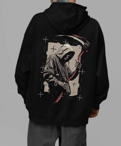Grim Reaper Hoodie, Back Print Scythe Graphic, Unisex Hoodie