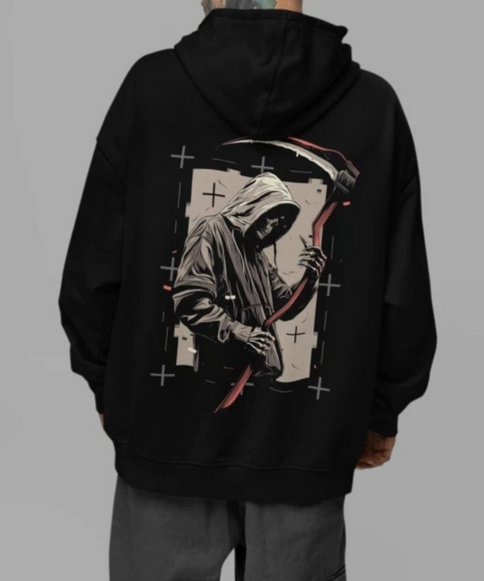 Grim Reaper Hoodie, Back Print Scythe Graphic, Unisex Hoodie