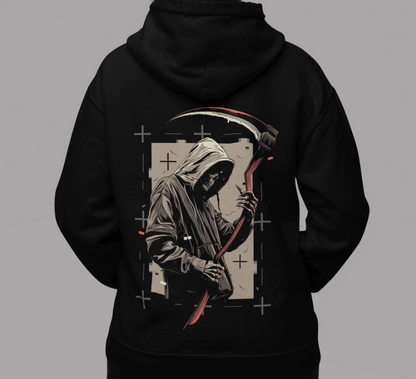 Grim Reaper Hoodie, Back Print Scythe Graphic, Unisex Hoodie