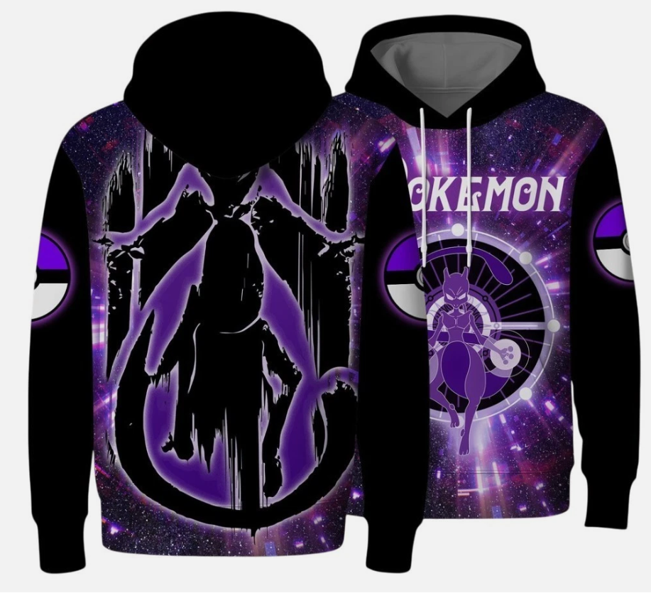 Mewtwo Hoodie, Mewtwo Art Sweatshirt, Cosmic Graphic Hoodie, Kawaii Pullover
