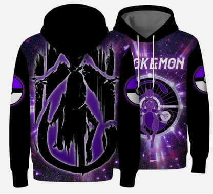 Mewtwo Hoodie, Mewtwo Art Sweatshirt, Cosmic Graphic Hoodie, Kawaii Pullover