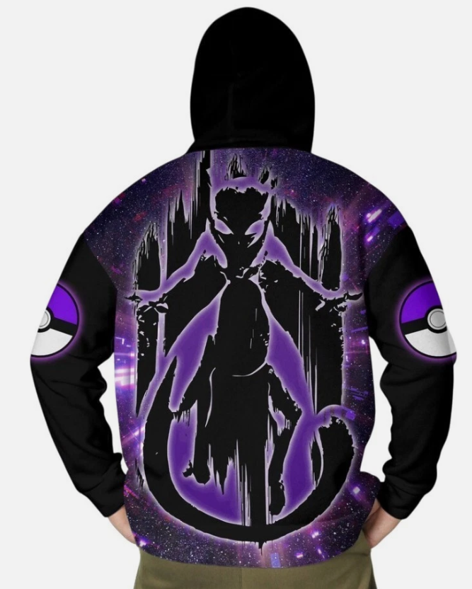 Mewtwo Hoodie, Mewtwo Art Sweatshirt, Cosmic Graphic Hoodie, Kawaii Pullover