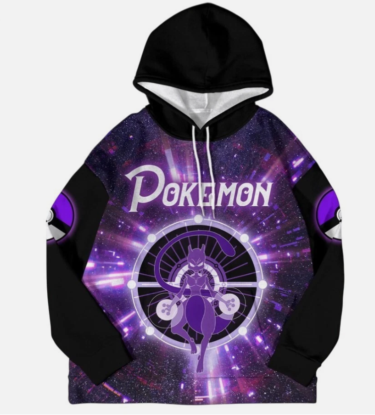 Mewtwo Hoodie, Mewtwo Art Sweatshirt, Cosmic Graphic Hoodie, Kawaii Pullover