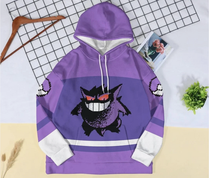 Gengar Hoodie, Retro Gengar Pixel Art Sweatshirt, Cute 8-bit Gengar Graphic Hood