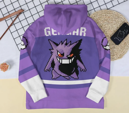 Gengar Hoodie, Retro Gengar Pixel Art Sweatshirt, Cute 8-bit Gengar Graphic Hood