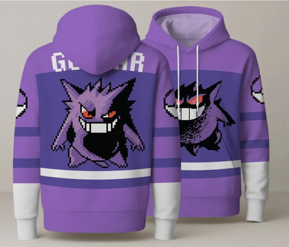 Gengar Hoodie, Retro Gengar Pixel Art Sweatshirt, Cute 8-bit Gengar Graphic Hood