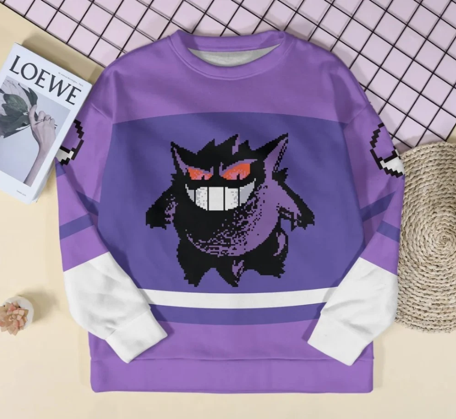 Gengar Hoodie, Retro Gengar Pixel Art Sweatshirt, Cute 8-bit Gengar Graphic Hood