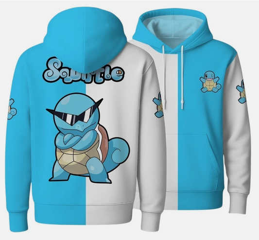 Squirtle Hoodie Shirt - Kawaii Anime Water Pullover - Funny Blue Graphic Unisex
