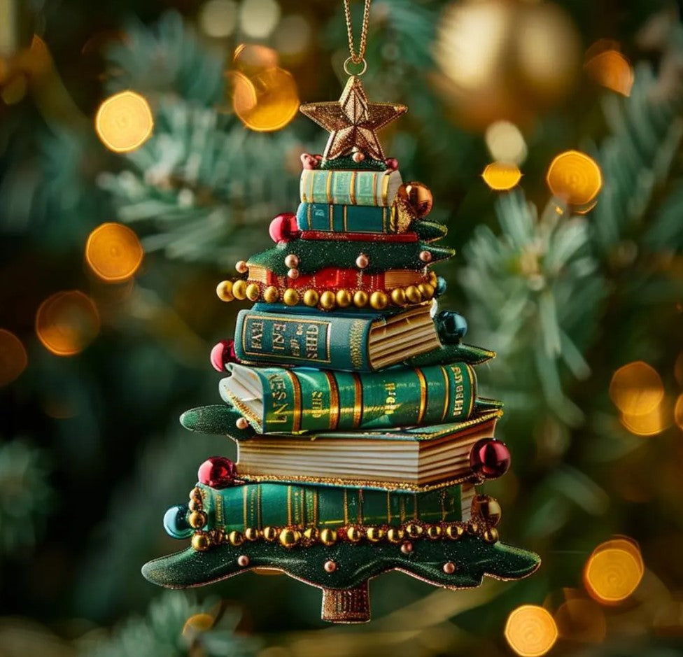 2D Flat Book Tree Christmas 2025 Ornament: Book Lover Gift, Christmas Book Tree Acrylic Wood Ornament, Christmas Tree Book , Book Lover Gift