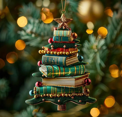 2D Flat Book Tree Christmas 2025 Ornament: Book Lover Gift, Christmas Book Tree Acrylic Wood Ornament, Christmas Tree Book , Book Lover Gift