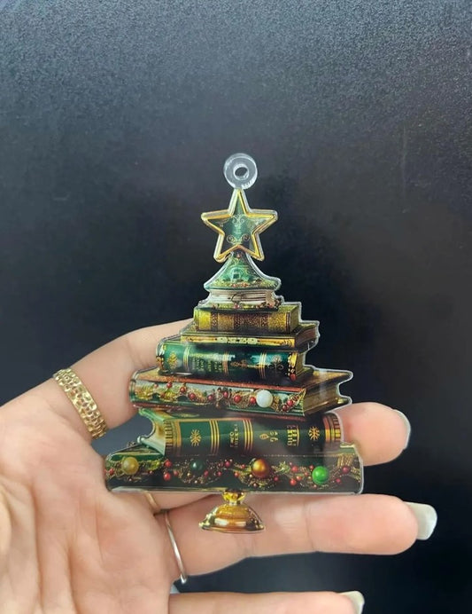 2D Flat Book Tree Christmas 2025 Ornament: Book Lover Gift, Christmas Book Tree Acrylic Wood Ornament, Christmas Tree Book , Book Lover Gift