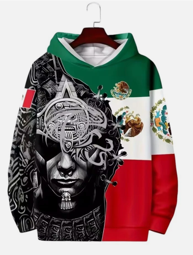 Mexico Flag Pattern 3D Printed Men's Hooded Hoodies