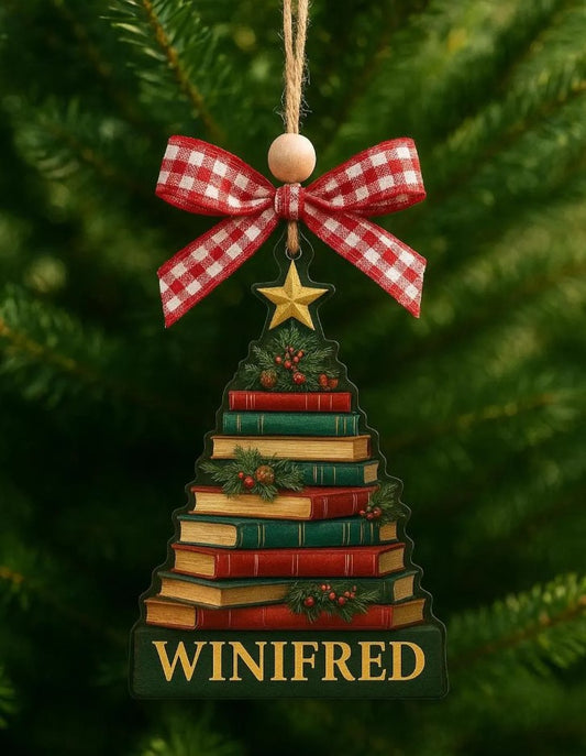 Personalized Christmas Book Tree Name Ornament, Bookworm Gifts, Book Ornament, 2025 Christmas Ornaments-Flat Printed Acrylic Ornament
