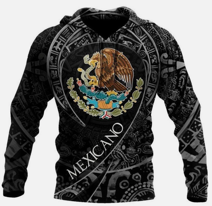 Flag Print Hoodie For Men Mexican Hooded Sweatshirt