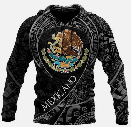 Flag Print Hoodie For Men Mexican Hooded Sweatshirt
