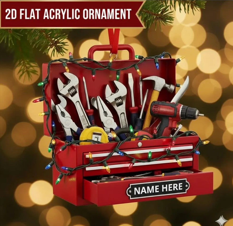 Personalized Mechanic Christmas Ornament, Custom Tool Box Ornament for Dad, Handyman Gift with Name, Garage Decor