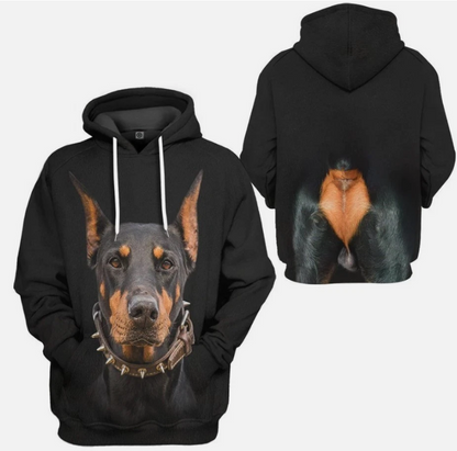 3D Doberman Pinscher Dog Front And Back Tshirt Hoodie