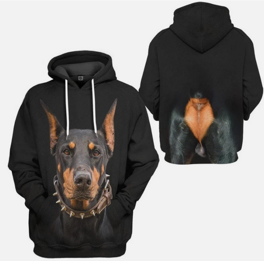 3D Doberman Pinscher Dog Front And Back Tshirt Hoodie
