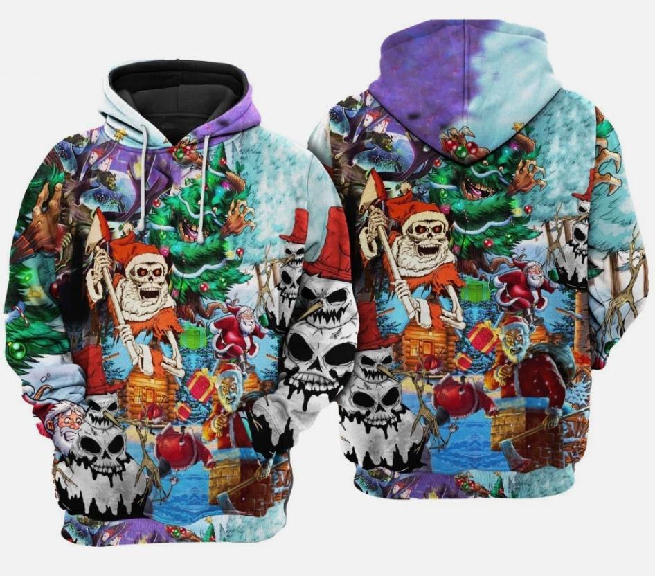 Christmas And Skull Scary Unisex 3D Hoodie