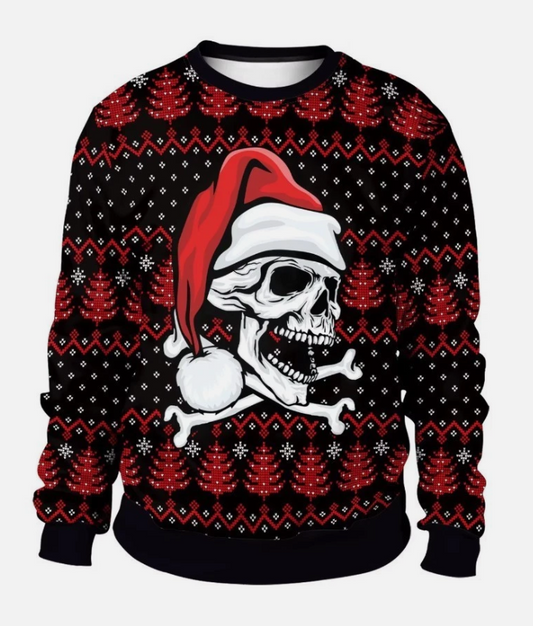 Christmas Men Women Sweater Pullover Santa Skull Xmas Graphic Sweater
