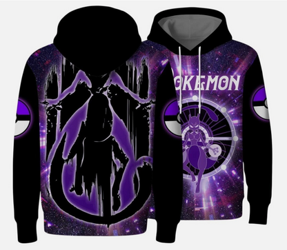 Mewtwo Hoodie, Mewtwo Art Sweatshirt, Cosmic Graphic Hoodie, Kawaii Pullover