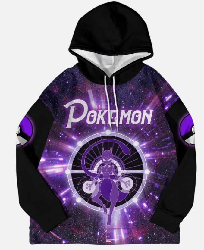 Mewtwo Hoodie, Mewtwo Art Sweatshirt, Cosmic Graphic Hoodie, Kawaii Pullover