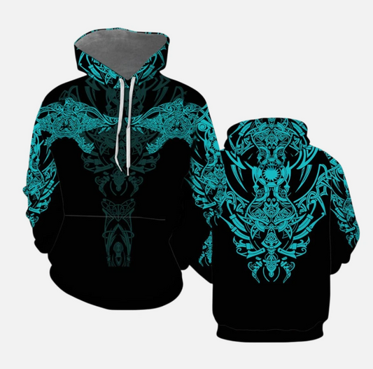 Viking Wolf Turquoise 3D All Over Print Hoodie