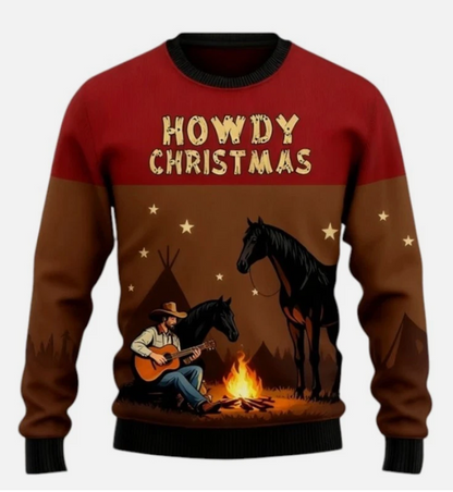 3D Printed Christmas Ugly Sweater For Men Western Cowboy Graphic Unisex Vintage
