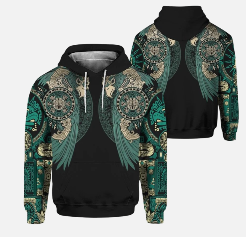 Mexico Aztec Eagle Warrior Sun Stone Maya 3D All Over Print Hoodie