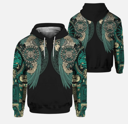 Mexico Aztec Eagle Warrior Sun Stone Maya 3D All Over Print Hoodie