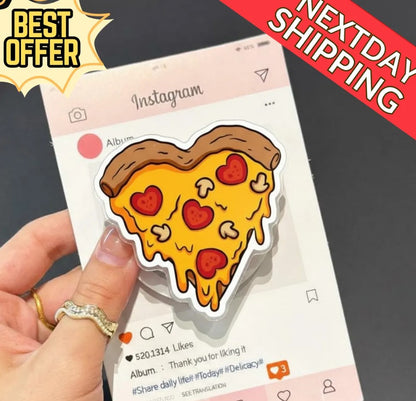 Pizza Slice Magnetic Phone Holder: Cute Heart-Shaped Pizza Phone Grip, Kawaii Food Magsafe Kindle Grip, Perfect Gift for Pizza Lovers