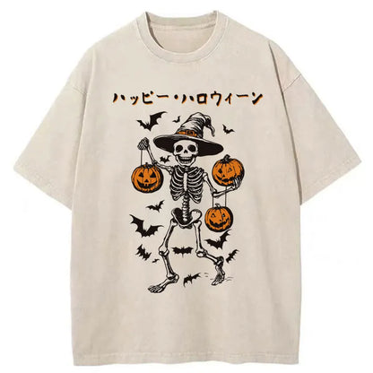 Skeleton Spooky Season Halloween Washed T-Shirt