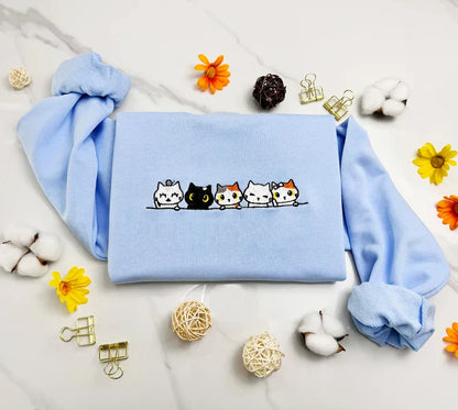 Embroidered Cat Family Sweatshirt