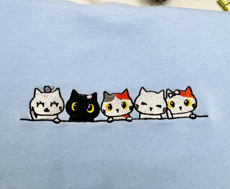 Embroidered Cat Family Sweatshirt