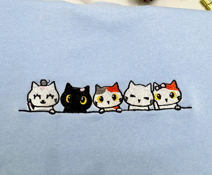 Embroidered Cat Family Sweatshirt