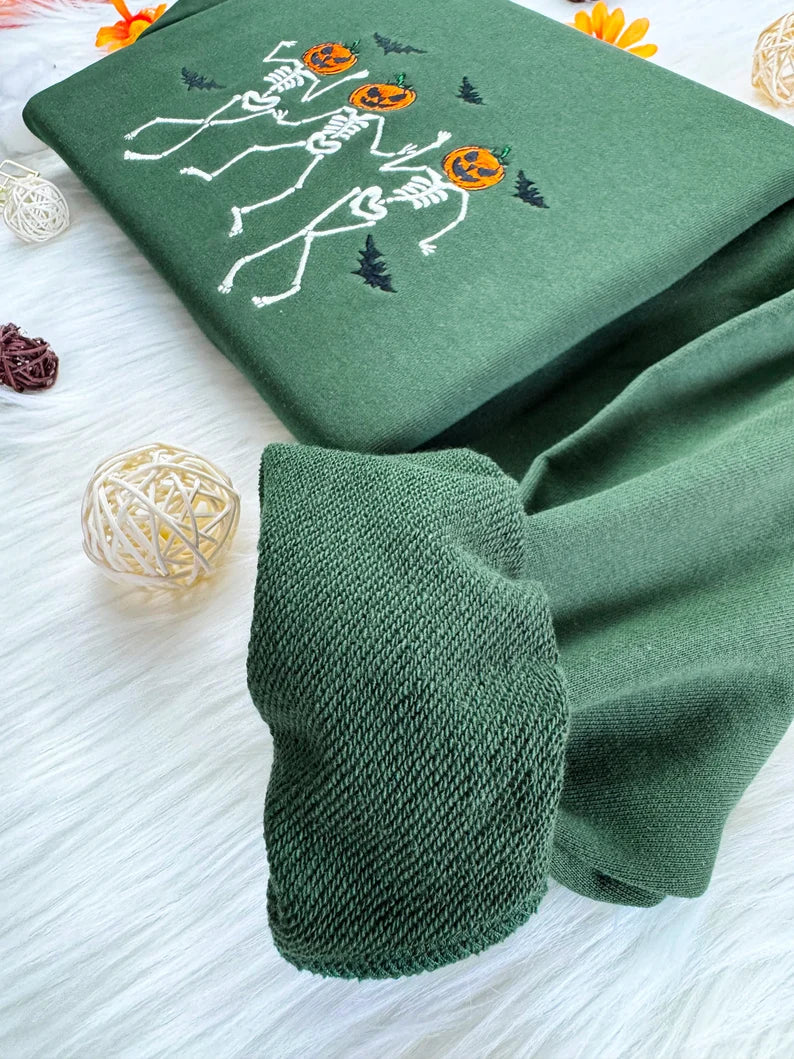 Embroidered Halloween Dancing Skeleton Sweatshirt