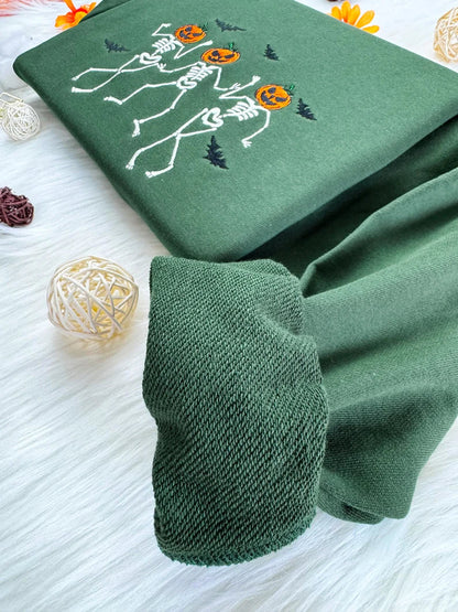 Embroidered Halloween Dancing Skeleton Sweatshirt
