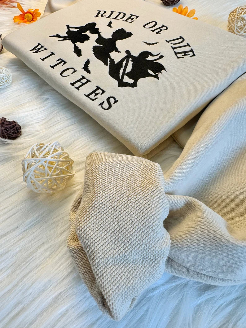 Ride or Die Witches Halloween Embroidered Sweatshirt