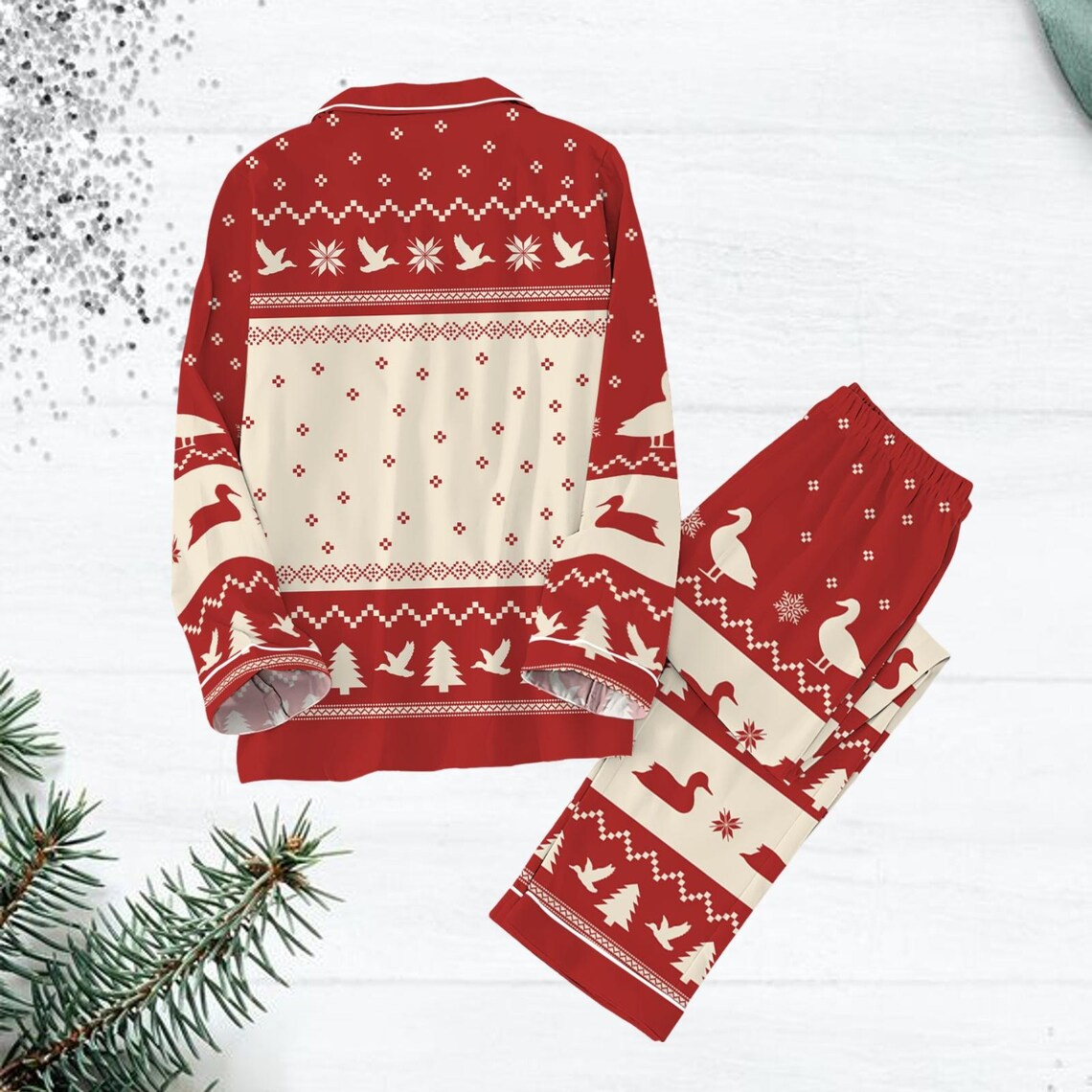 Duck Crossing Road Christmas Lights Pajamas, Merry Duckmas Pajamas Set, Farm Animal Holiday Pajamas, Santa Goose Shirt, Christmas Gift