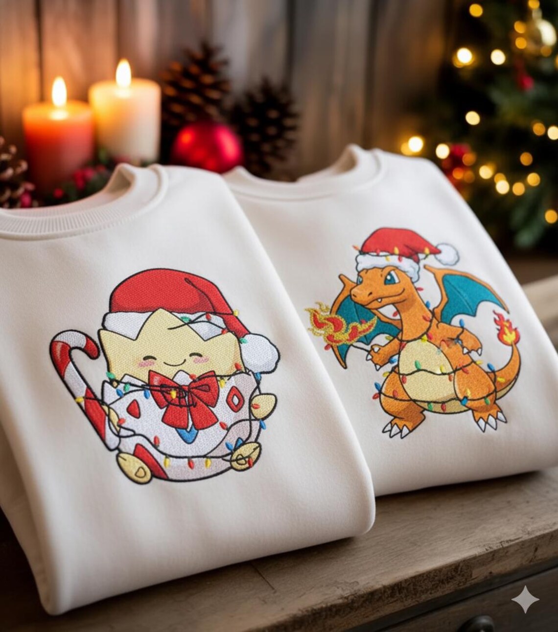 EMBROIDERED Anime Poke Christmas Sweatshirt, Couple Anime Holiday Sweater, Cozy Xmas Lights Crewneck, Matching Anime Outfit