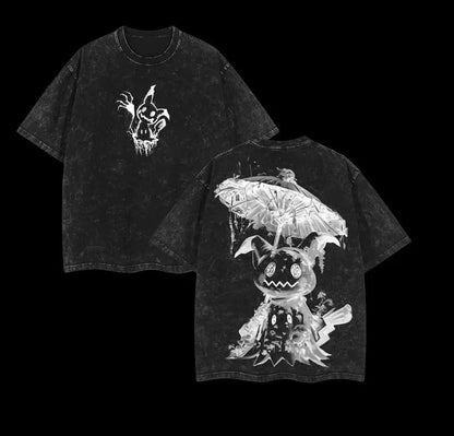 Anime Double Printed Vintage Washed Shirt Gift For Anime Fan, Anime Lover Shirt, Washed T-Shirt