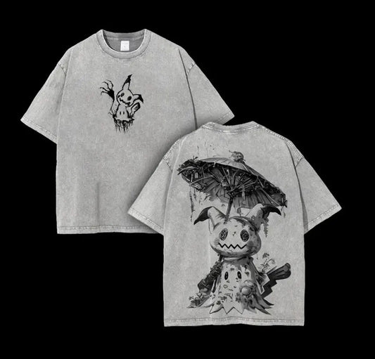 Anime Double Printed Vintage Washed Shirt Gift For Anime Fan, Anime Lover Shirt, Washed T-Shirt