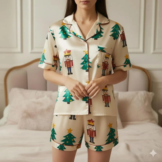 Nutcracker Christmas Tree Satin Pajamas Set, Christmas Pajamas, Christmas Nutcracker Pajamas, Nutcracker Pajamas, Family Christmas Pajamas