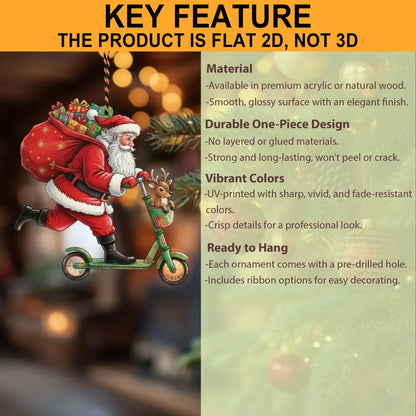 Custom Name Black Pug With Santa Hat Sitting On A Red Sleigh Ornament, Christmas Tree Hanging Decor, Christmas Ornament, Flat 2D Ornament