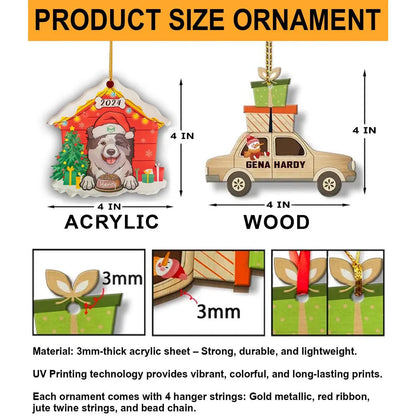 Custom Name Black Pug With Santa Hat Sitting On A Red Sleigh Ornament, Christmas Tree Hanging Decor, Christmas Ornament, Flat 2D Ornament