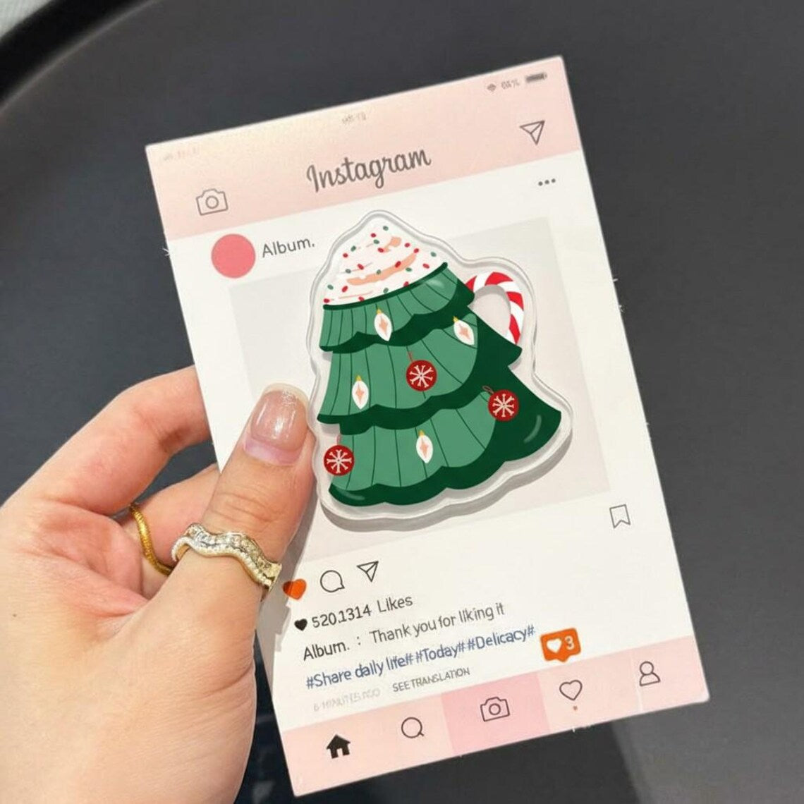 Christmas Tree Mug Magnetic Phone Grip: Festive Holiday Popgrip with Candy Cane & Ornaments, Pine Tree Phone Holder, Perfect Xmas Gift