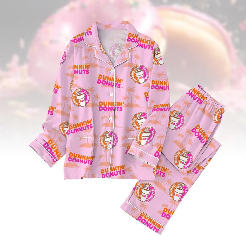 Dunkin Donuts Pajamas, Coffee Addict Pajamas Pants, Donut Coffee Pajamas Set, Coffee Holiday Pajamas, Dunkie Junkie Pajama Set Women