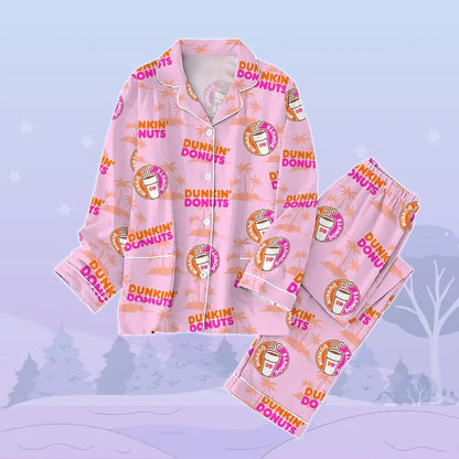 Dunkin Donuts Pajamas, Coffee Addict Pajamas Pants, Donut Coffee Pajamas Set, Coffee Holiday Pajamas, Dunkie Junkie Pajama Set Women